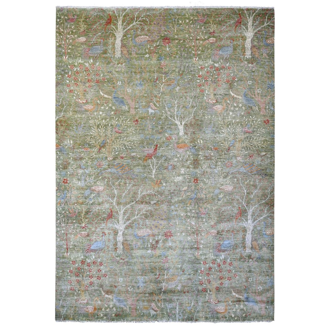 Rug 9'10"x14' Green Hand Knotted Peshawar Birds of Paradise Design Wool (1 of 11)