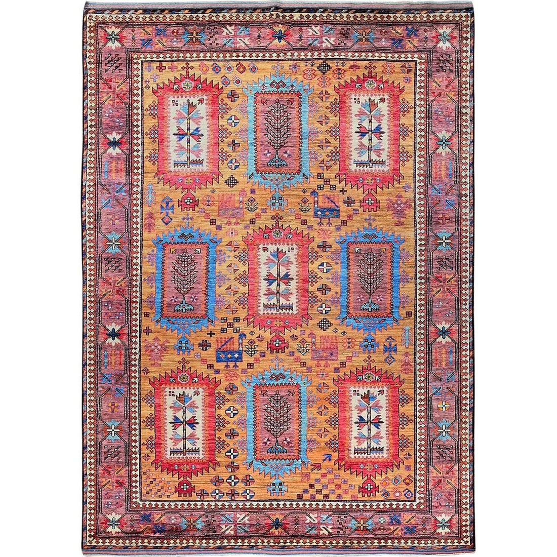 Rug 6'x8'6" Tawny Brown Caucasian Design Revival Hand Knotted 100% Wool (1 of 12)