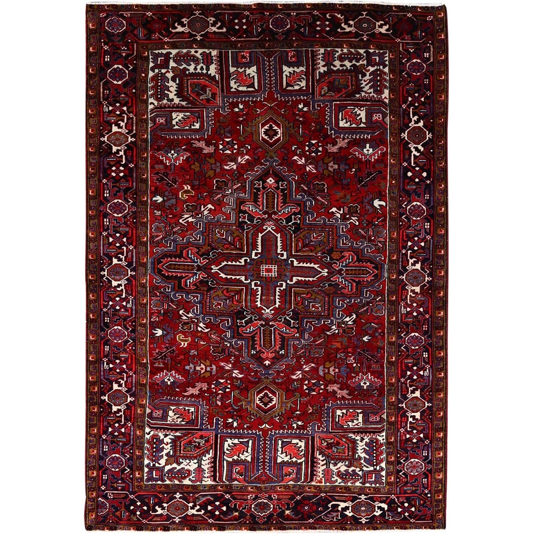 Rug 7'1"x10'4" Capsicum Red Vintage Heris Wool Hand Knotted Rustic Feel (1 of 12)