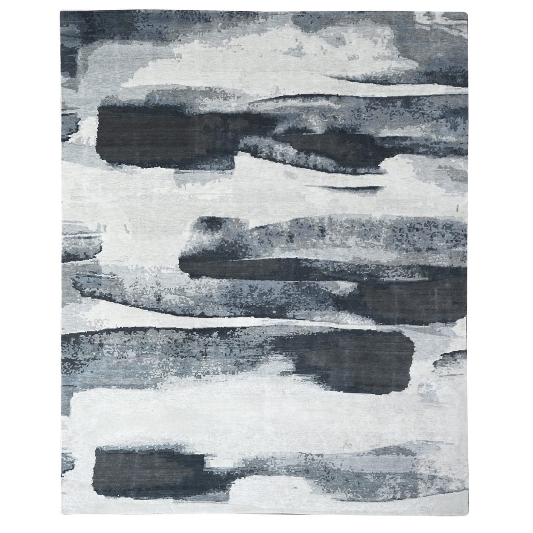 Rug 8'10"x11'9" Asphalt Black Abstract Design Organic Wool Hand Knotted (1 of 12)