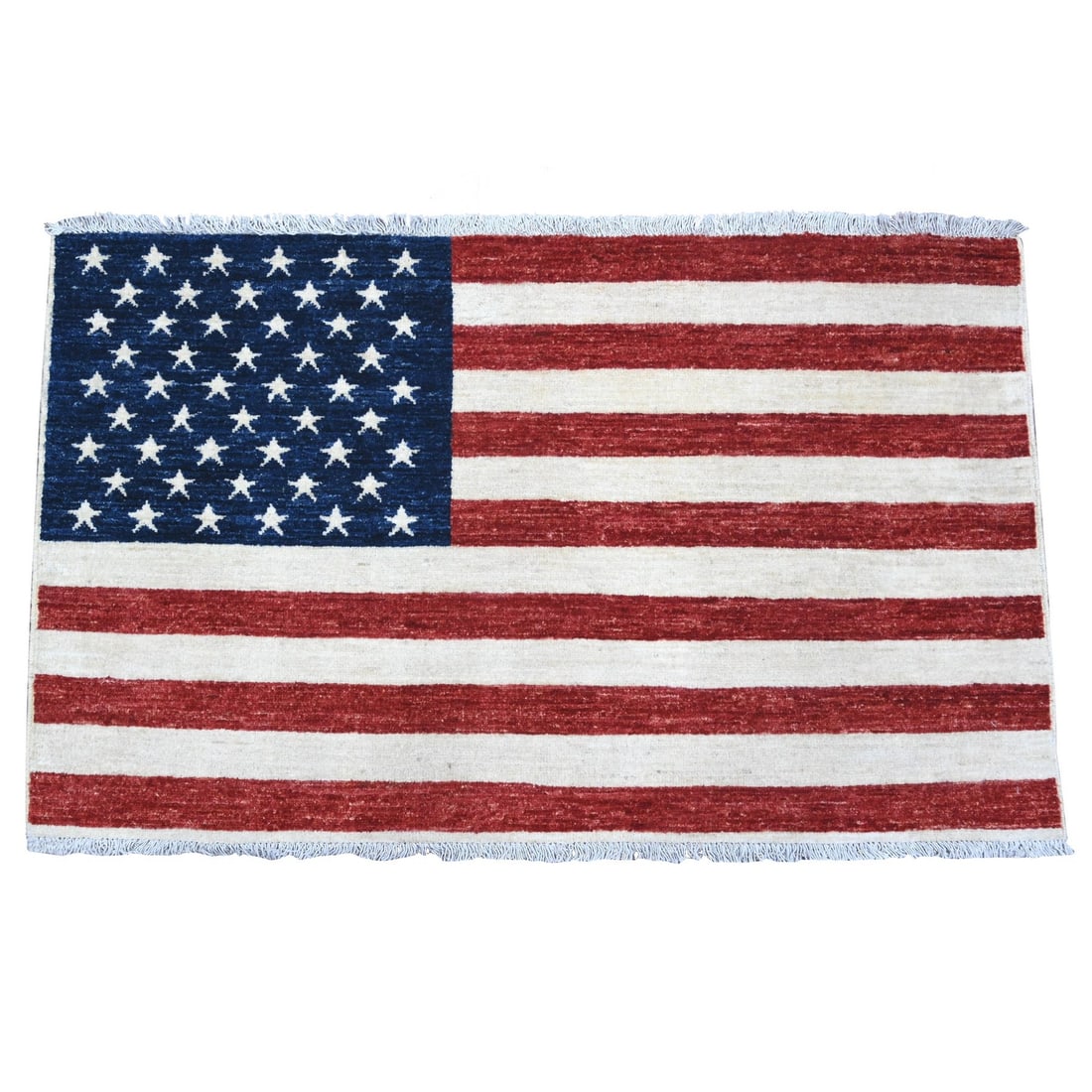 Rug 2'5"x4' Red American Flag Hand Knotted Soft Wool Wall Hanging (1 of 6)
