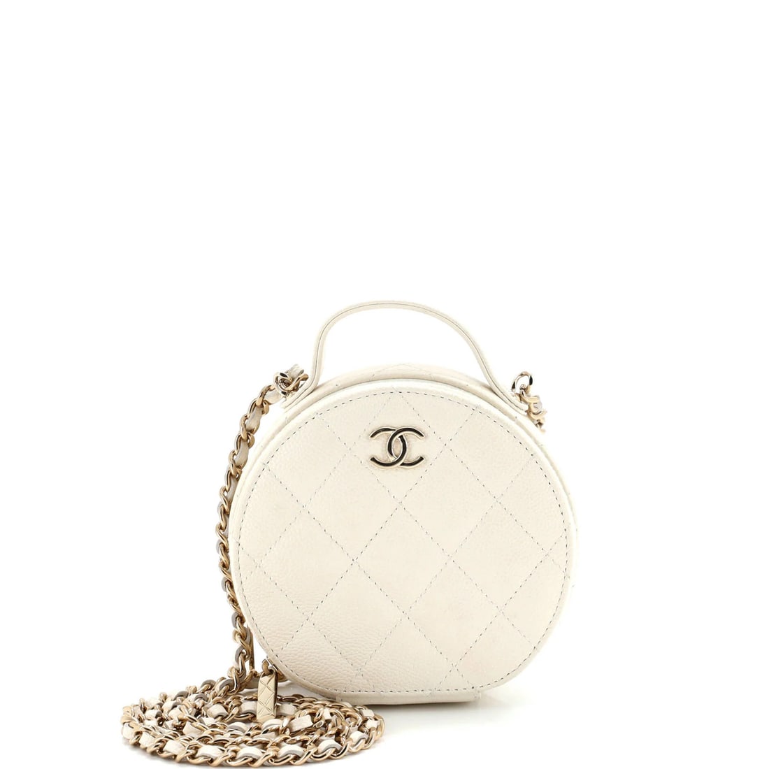 Small Chanel Handle with Care Round Vanity Case with Chain Quilted Caviar (1 of 7)