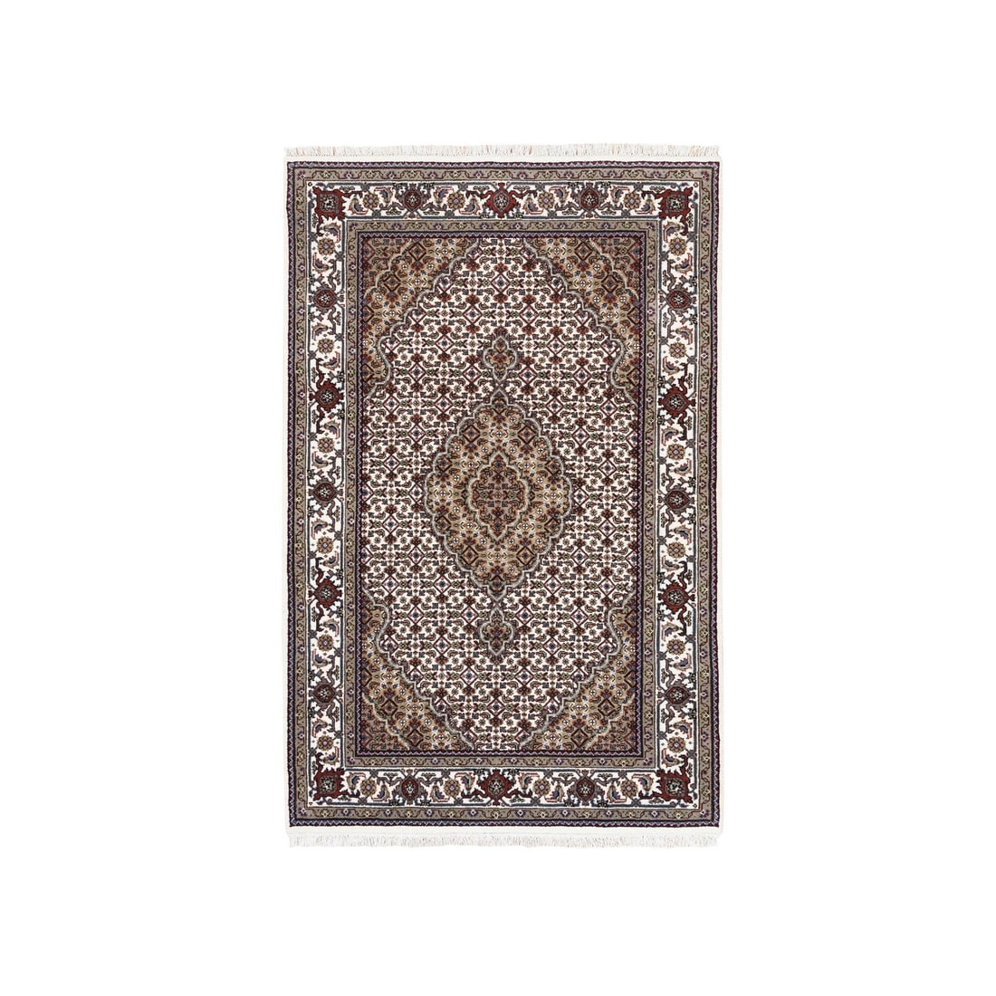 Rug 3'8"x6' Wool And Silk Fish Medallion Design Tebraz Mahi Handknotted: Rug 3'8"x6' Wool And Silk Fish Medallion Design Tebraz Mahi Handknotted This listing features Rug 3'8"x6' Wool And Silk Fish Medallion Design Tebraz Mahi Handknotted. Item specifics are provided below