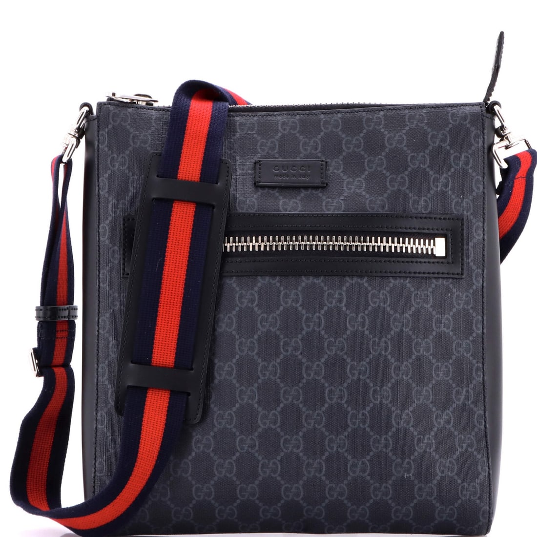 Medium Gucci Web Strap Front Zip Messenger Bag GG Coated Canvas (1 of 6)