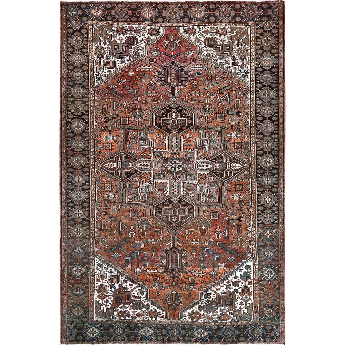 Rug 8'4"x12'2" Copper Red Vintage Zoroastrian Heris Pure Wool Hand Knotted: Rug 8'4"x12'2" Copper Red Vintage Zoroastrian Heris Pure Wool Hand Knotted This listing features Rug 8'4"x12'2" Copper Red Vintage Zoroastrian Heris Pure Wool Hand Knotted. Item specifics are