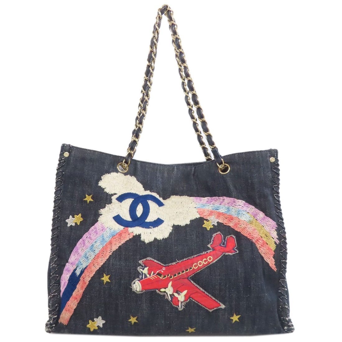 Denim CHANEL Night Flight ChainShoulder GoldHardware Tote Bag: Denim CHANEL Night Flight ChainShoulder GoldHardware Tote Bag This listing features Denim CHANEL Night Flight ChainShoulder GoldHardware Tote Bag. Item specifics are provided below. Item Specifics: Br