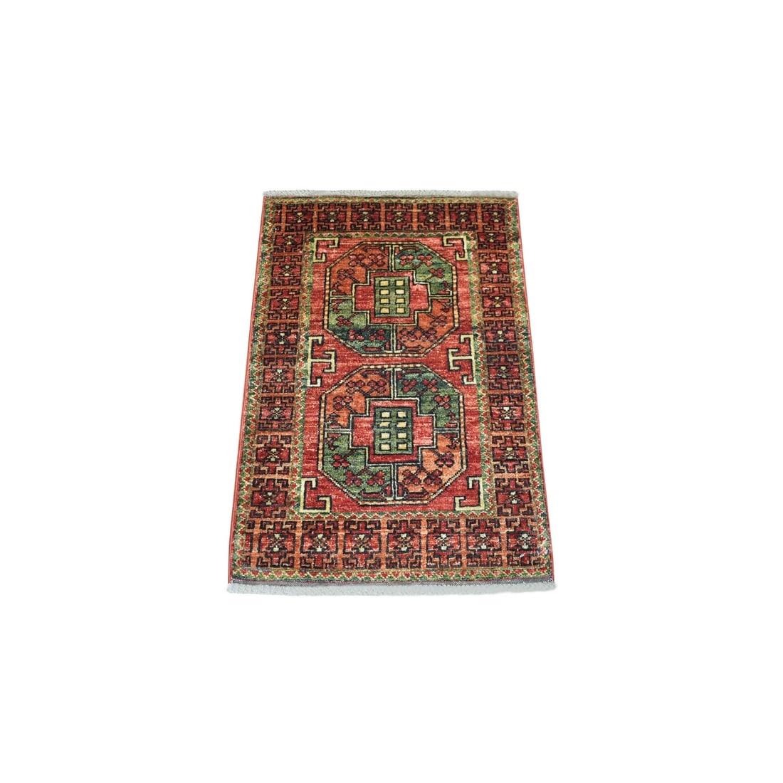 Rug 2'x3' Tomato Red Elephant Feet Design 100% Wool Hand Knotted (1 of 6)