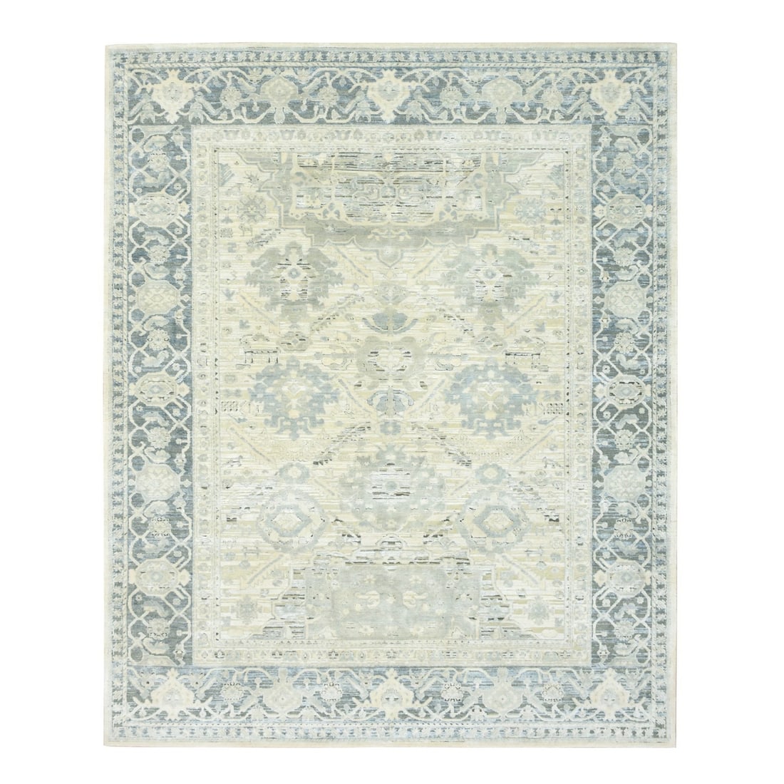 Rug 8'x9'10" Misty Gray Hand Knotted Oushak Design Silk and Oxidized Wool (1 of 11)