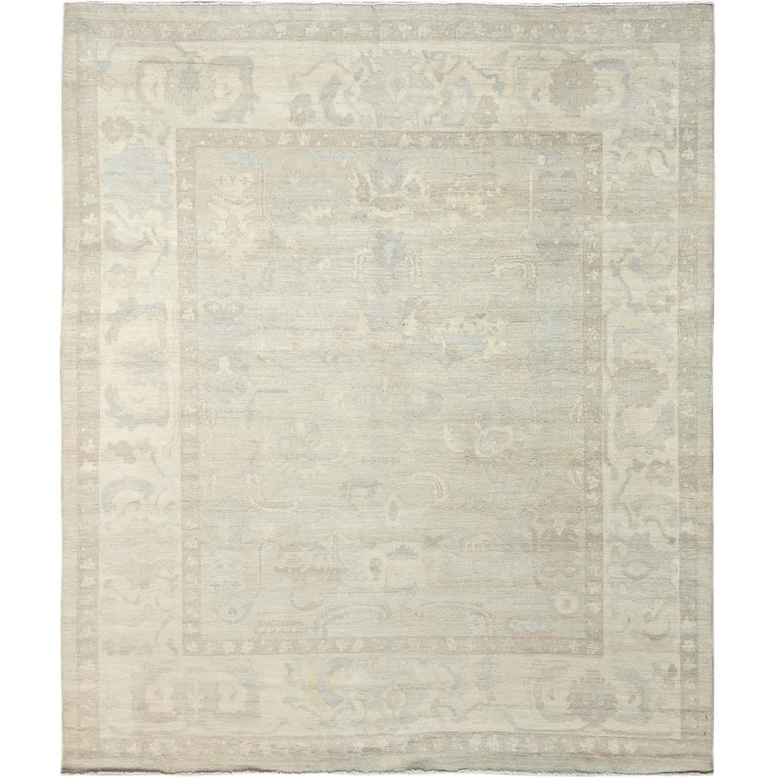 Rug 8'3"x9'6" Ivory Oushak Design White Wash Peshawar Hand Knotted Wool (1 of 12)