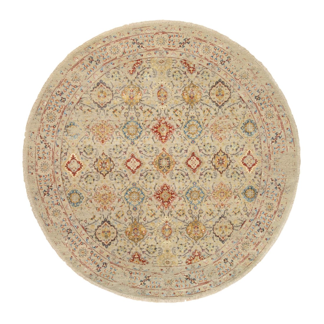 Rug 8'9"x8'9" Beige Wool and Pure Silk Hand Knotted Oriental Round: Rug 8'9"x8'9" Beige Wool and Pure Silk Hand Knotted Oriental Round This listing features Rug 8'9"x8'9" Beige Wool and Pure Silk Hand Knotted Oriental Round. Item specifics are provided below. Item Spe