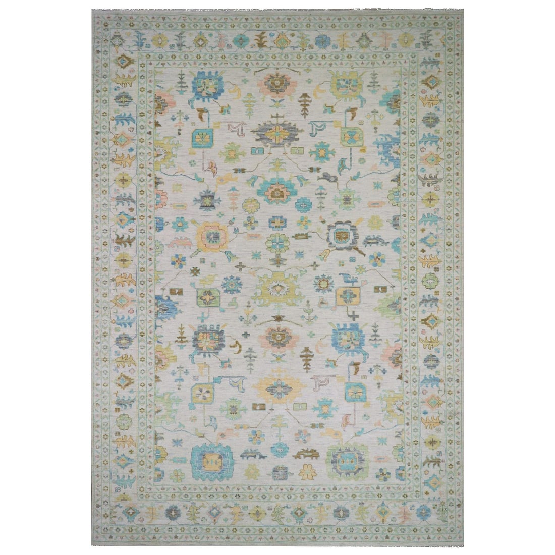 Rug 12'2"x17'10" White Colorful Oushak Weave End Design Hand Knotted Wool (1 of 11)