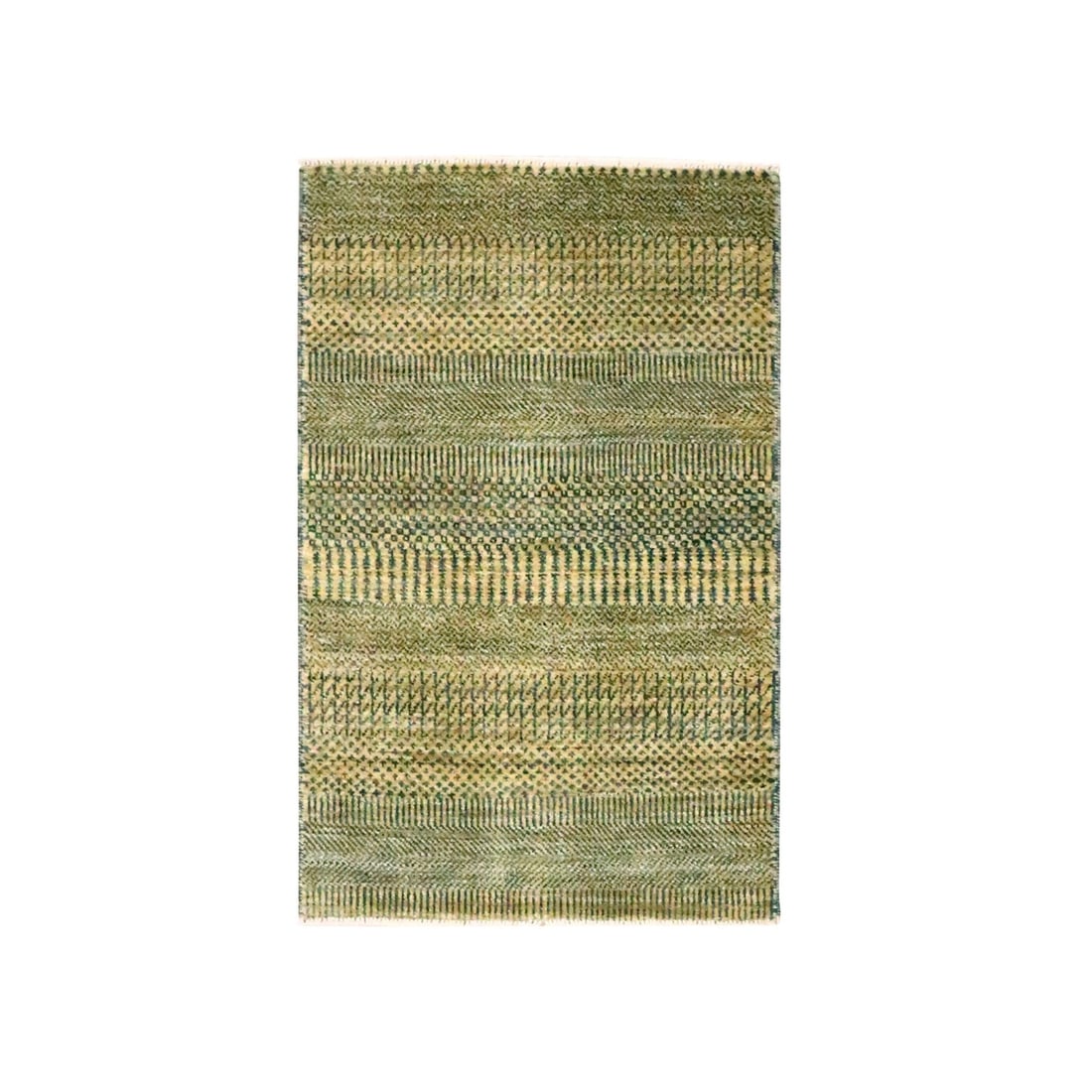 Rug 2'x3' Golden Brown Modern Grass Design Hand Knotted Wool and Silk Mat (1 of 5)