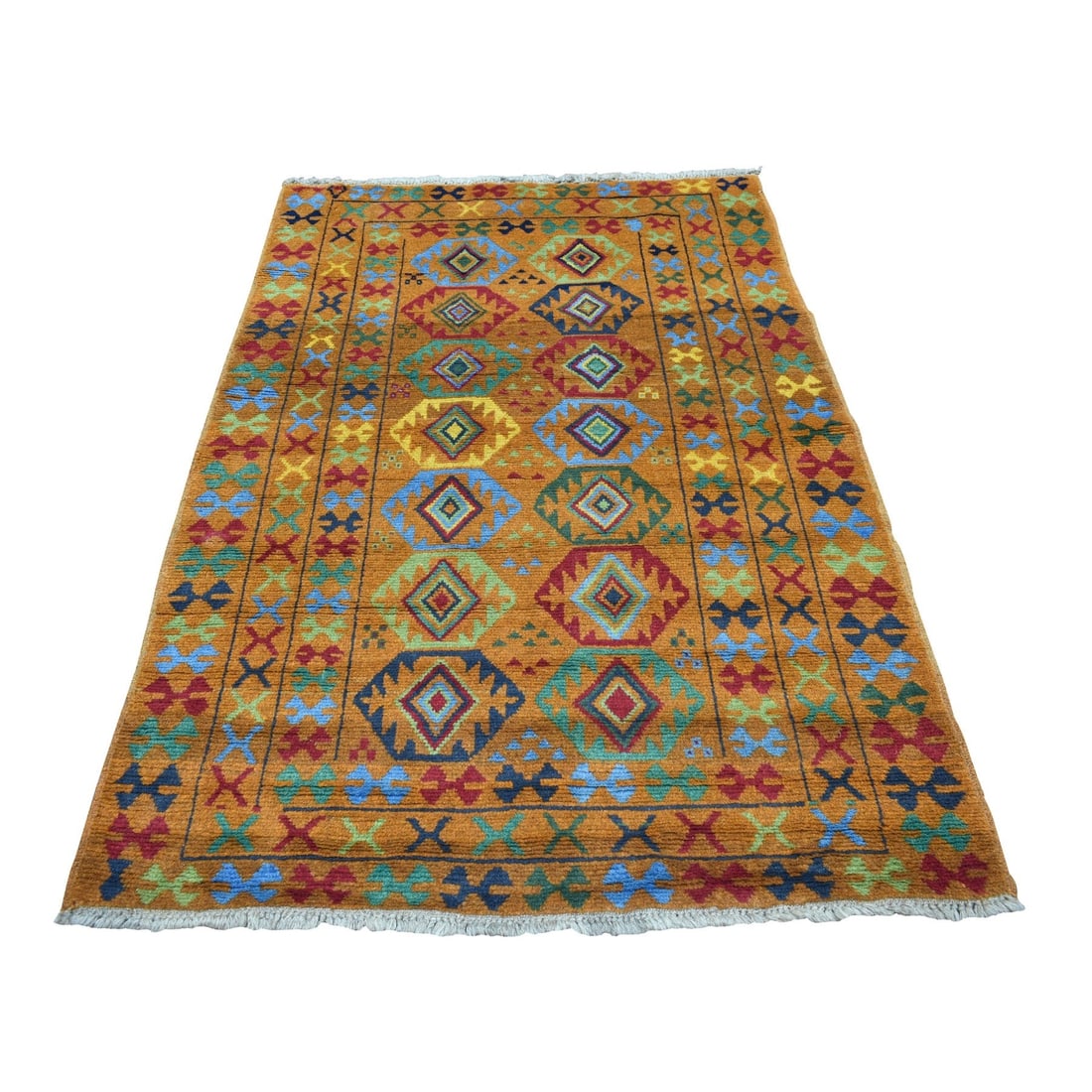 Rug 4'3"x6' Tribal Design Hand Made Pure Wool Colorful Afghan Village (1 of 5)