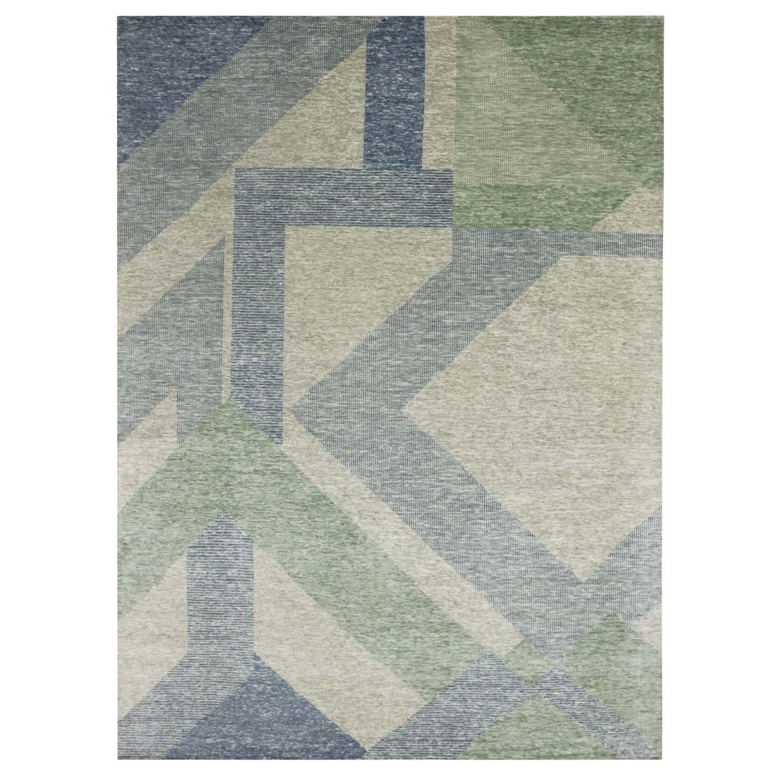 Rug 10'x14' Green Wool Hand Knotted Geometric Art Deco Collection (1 of 11)