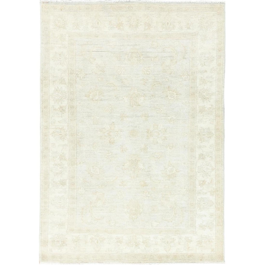 Rug 4'x5'10" Ivory Wool Hand Knotted Afghan Stone Washed Peshawar (1 of 7)