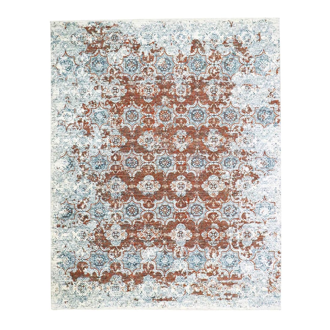 Rug 8'x10' Rust Red Erased Rosettes Design Hand Knotted All Wool Oriental (1 of 11)
