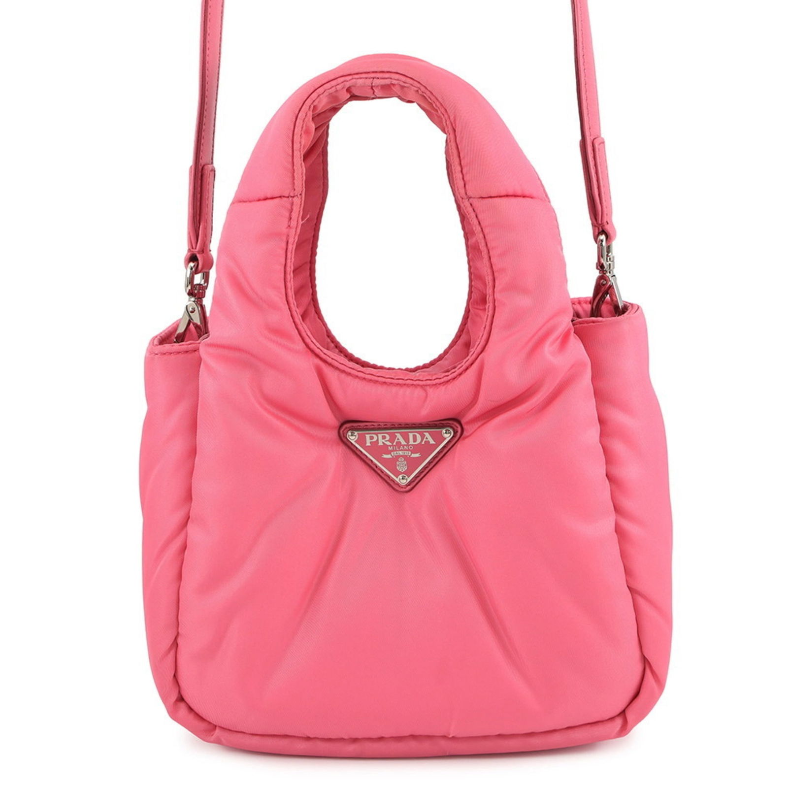 Nylon Prada Handbag: Nylon Prada Handbag This listing features Nylon Prada Handbag. Item specifics are provided below. Item Specifics: Brand: Prada Type: Handbag Material: Nylon Color: Pink Gender: Women Size (Hxwxd):