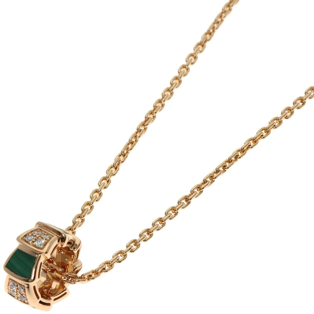 Gold BVLGARI Serpenti Malachite Diamond Necklace K18 Pink (1 of 9)