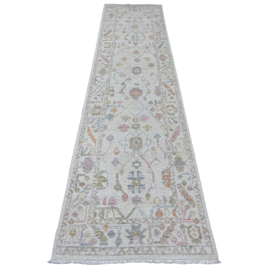Rug 2'8"x11'8" White Angora Oushak Vines Design Hand Knotted Wool Runner: Rug 2'8"x11'8" White Angora Oushak Vines Design Hand Knotted Wool Runner This listing features Rug 2'8"x11'8" White Angora Oushak Vines Design Hand Knotted Wool Runner. Item specifics are provided bel