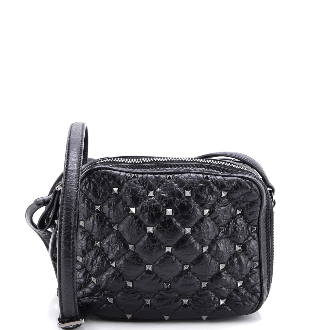 Leather Valentino Garavani Rockstud Double Zip Camera Bag Quilted Crackled (1 of 6)