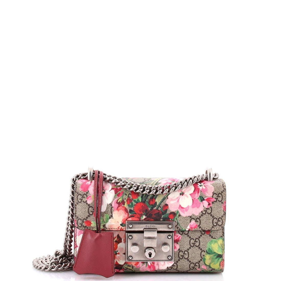 Small Gucci Padlock Shoulder Bag Blooms Print GG Coated Canvas: Small Gucci Padlock Shoulder Bag Blooms Print GG Coated Canvas This listing features Small Gucci Padlock Shoulder Bag Blooms Print GG Coated Canvas. Item specifics are provided below. Item
