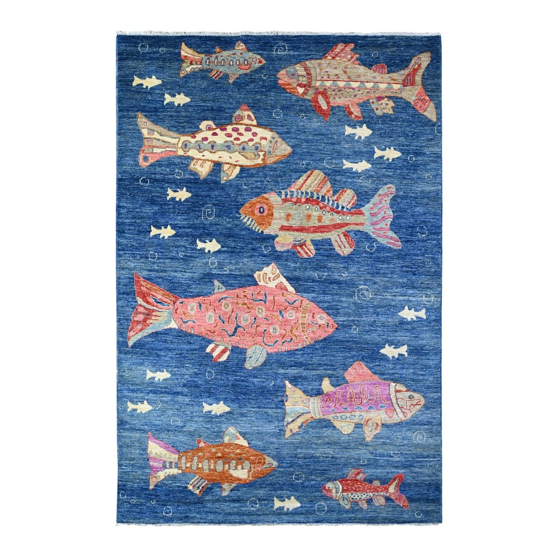 Rug 5'10"x8'10" Celestial Blue Oceanic Colorful Fish Wool Hand Knotted (1 of 6)