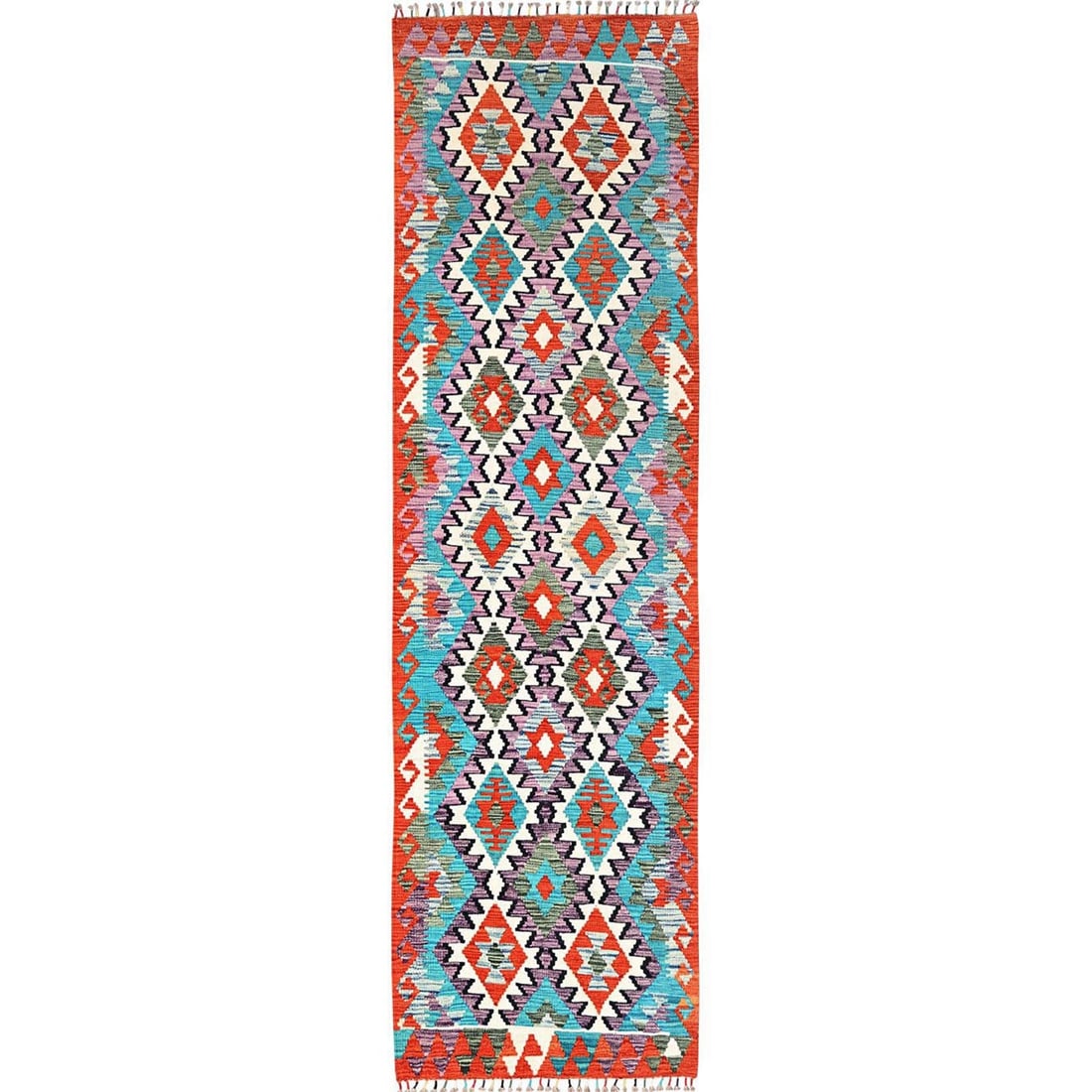 Runner 2'9"x10'1" Colorful Afghan Kilim Wool Rug Flat Weave Hand Woven (1 of 6)