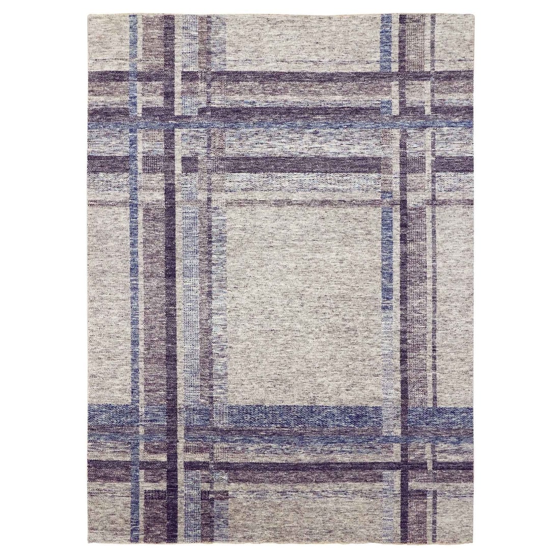 Rug 9'x12'1" Gray Geometric Opened Up Plaid Design Wool Hand Knotted (1 of 12)