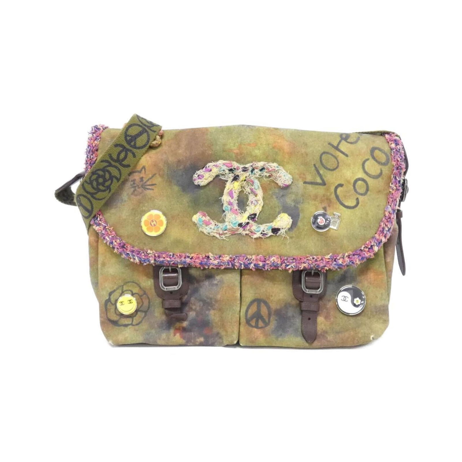 Canvas Chanel Shoulder Bag: Canvas Chanel Shoulder Bag This listing features Canvas Chanel Shoulder Bag. Item specifics are provided below. Item Specifics: Brand: Chanel Type: Shoulder Bag Material: Canvas Color: Khaki, Multi-Co