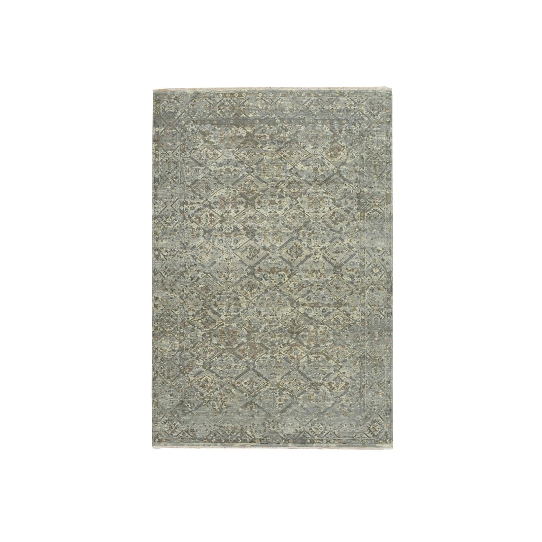 Rug 6'x9' Gray Pure Wool Erased and Broken Garden Design Hand Knotted: Rug 6'x9' Gray Pure Wool Erased and Broken Garden Design Hand Knotted This listing features Rug 6'x9' Gray Pure Wool Erased and Broken Garden Design Hand Knotted. Item specifics are provided below. It
