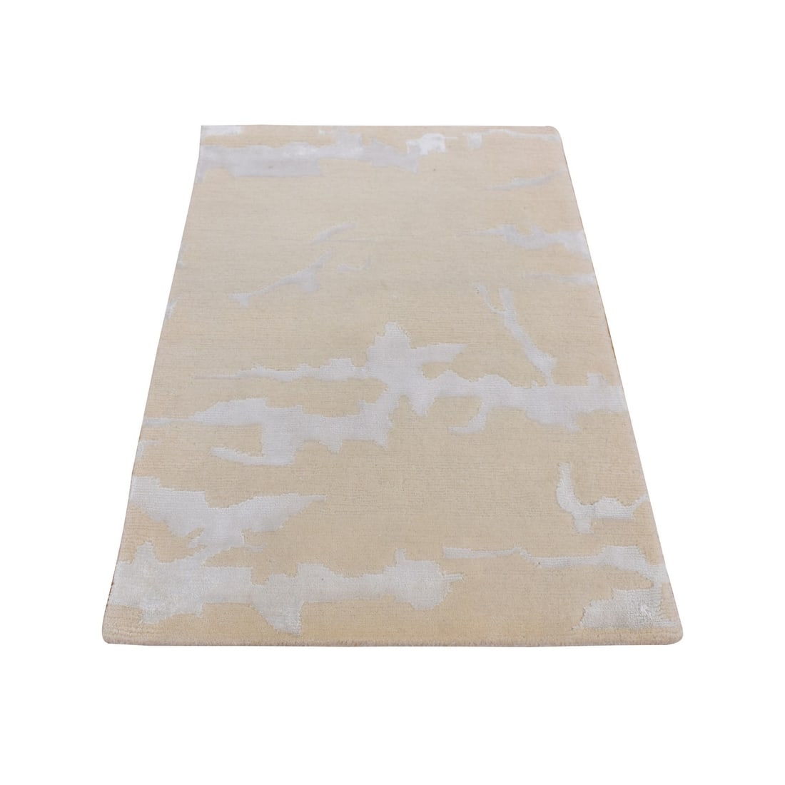 Rug 2'x3' Beige Hand Knotted Modern Design Wool and Silk Sample (1 of 9)
