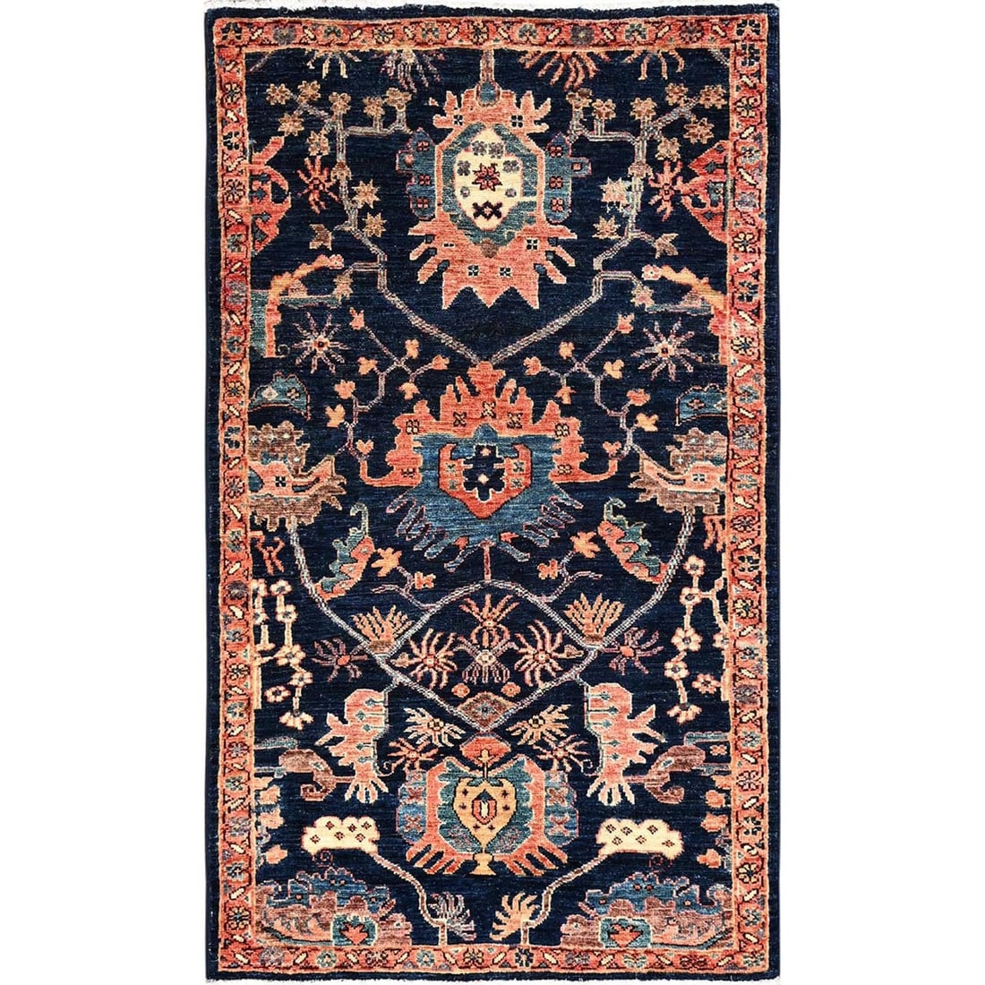 Rug 2'10"x4'10" Midnight Blue Heris All Over Design Hand Knotted Pure Wool (1 of 7)