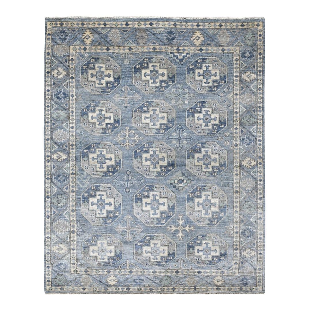Rug 8'x9'9" Blue Shiny Wool Afghan Ersari Design Hand Knotted: Rug 8'x9'9" Blue Shiny Wool Afghan Ersari Design Hand Knotted This listing features Rug 8'x9'9" Blue Shiny Wool Afghan Ersari Design Hand Knotted. Item specifics are provided below. Item Specifics: