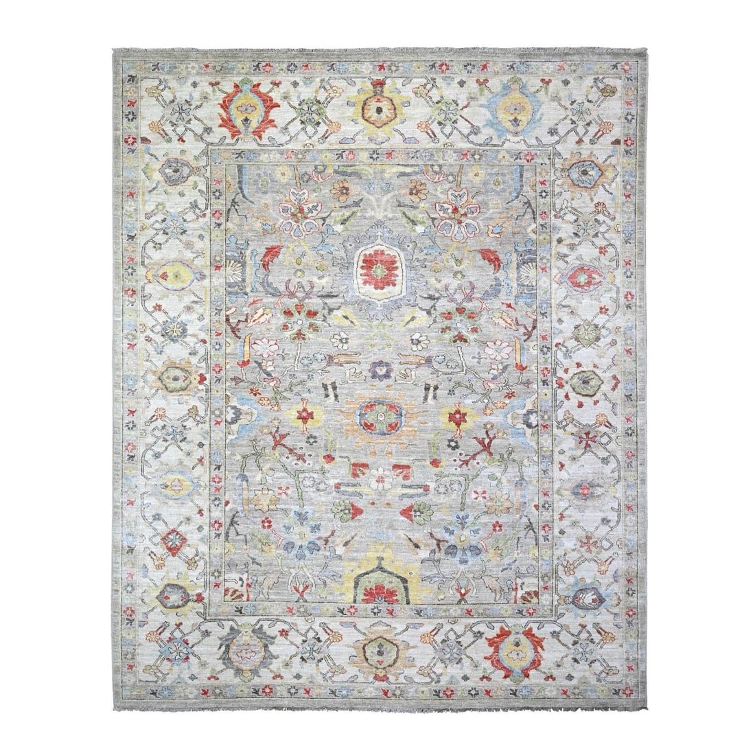 Rug 8'x9'9" Light Gray Extra Soft Wool Hand Knotted Finer Peshawar (1 of 12)