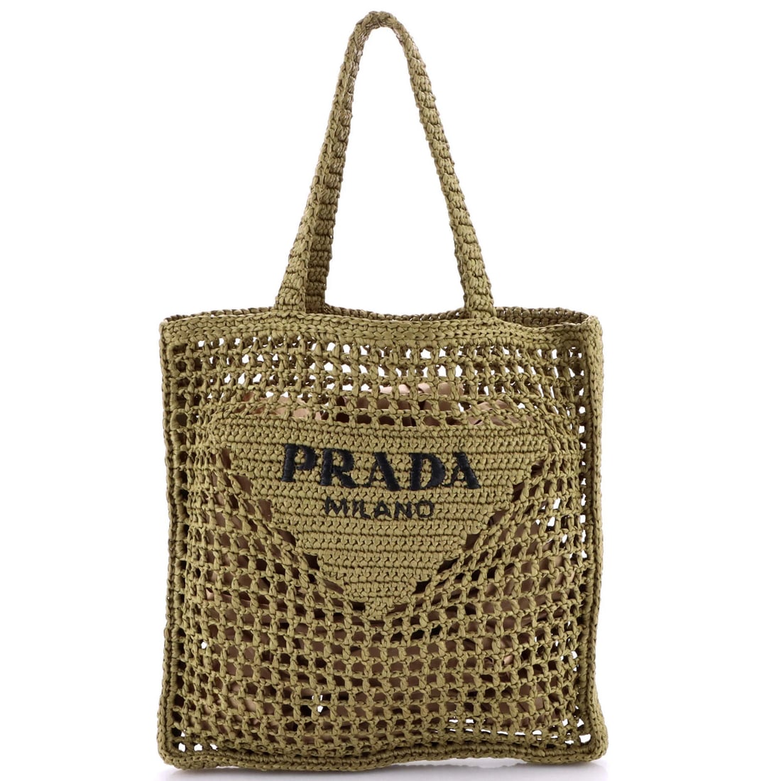 Raffia Prada Triangle Logo Open Tote: Raffia Prada Triangle Logo Open Tote This listing features Raffia Prada Triangle Logo Open Tote. Item specifics are provided below. Item Specifics: Brand: Prada Exterior Material: Raffia Style: Totes