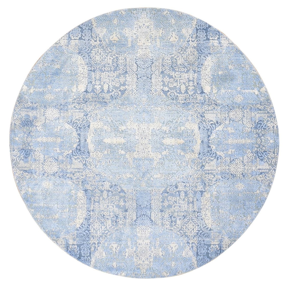 Rug 6'x6' Blue Hand Knotted Wool and Pure Silk Jewellery Design Round: Rug 6'x6' Blue Hand Knotted Wool and Pure Silk Jewellery Design Round This listing features Rug 6'x6' Blue Hand Knotted Wool and Pure Silk Jewellery Design Round. Item specifics are provided below. 