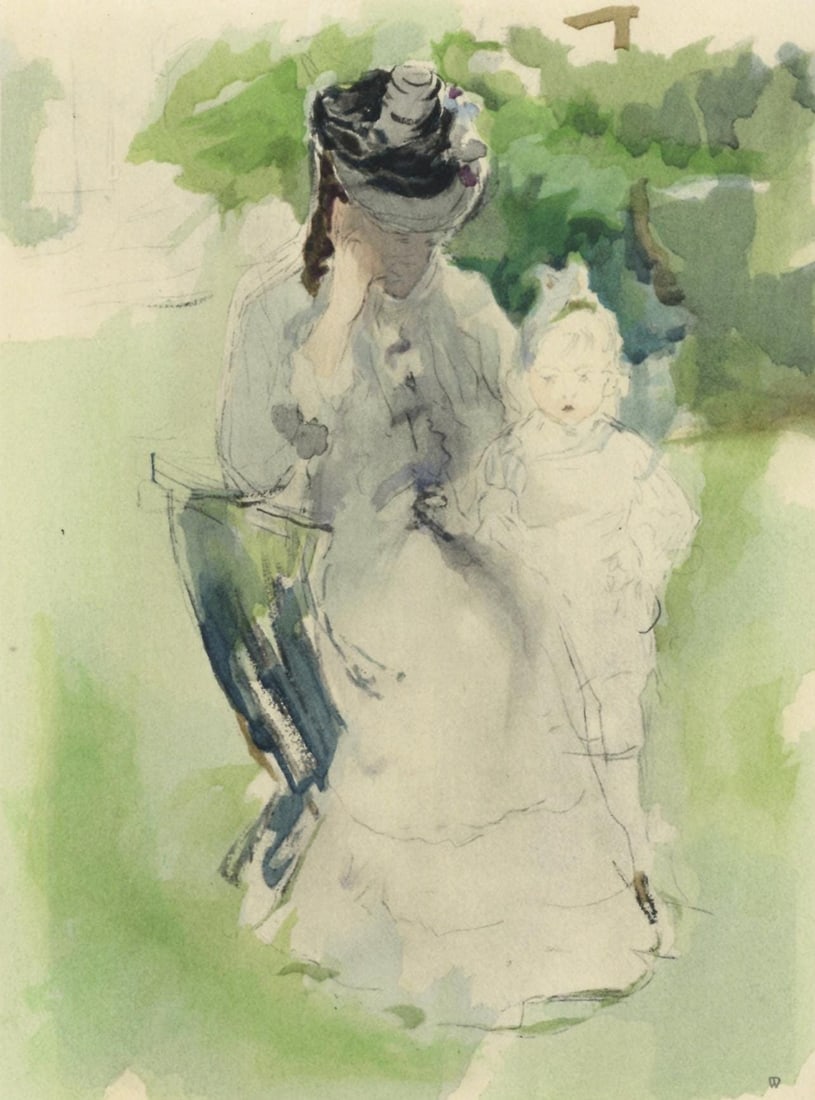 Lithograph - Berthe Morisot - Madame Pontillon et sa fille Blanche - Berthe Morisot Seize Aquarelles (1 of 6)