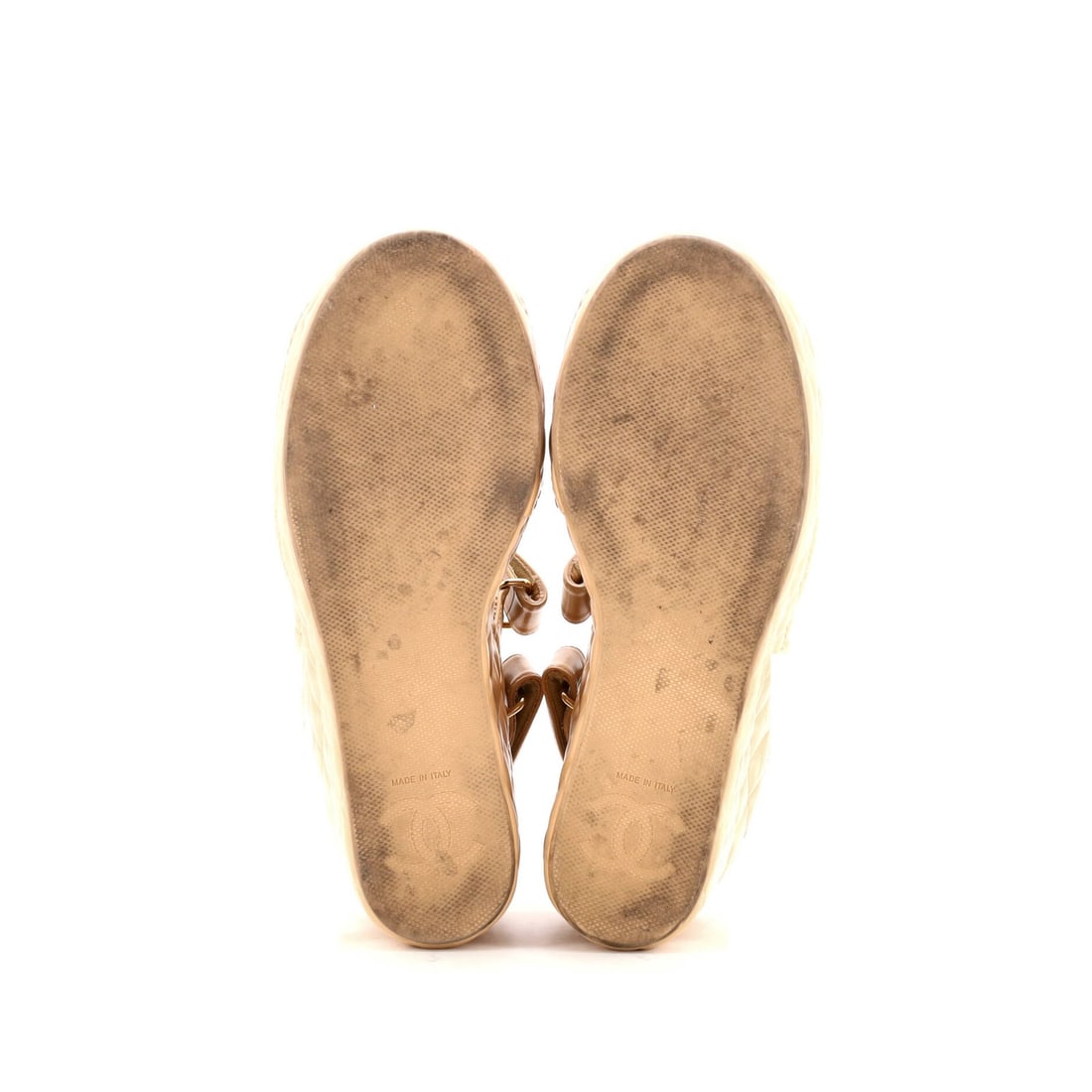 Leather Chanel Women's Logo Strap Wedge Sandals Quilted - 4