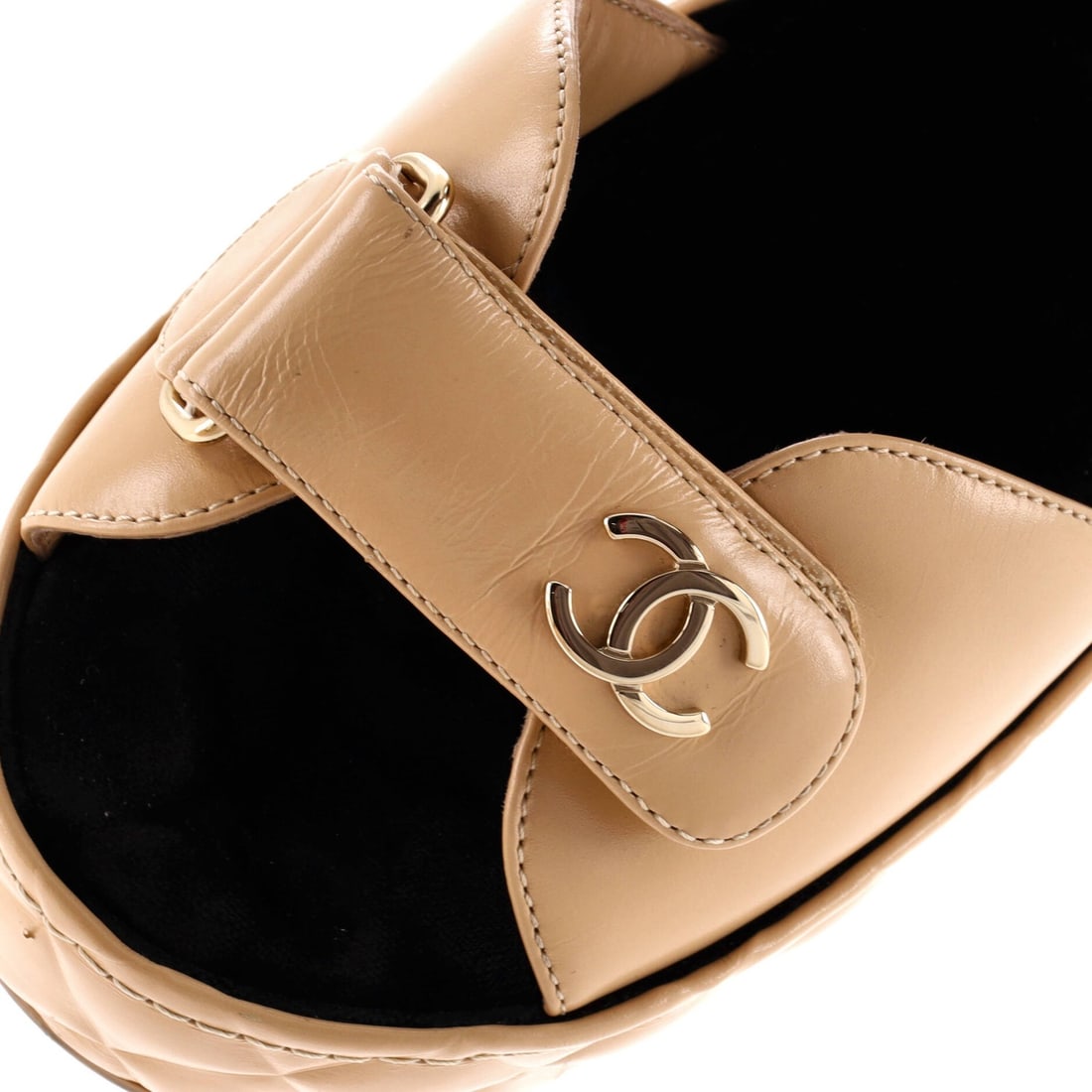 Leather Chanel Women's Logo Strap Wedge Sandals Quilted - 5