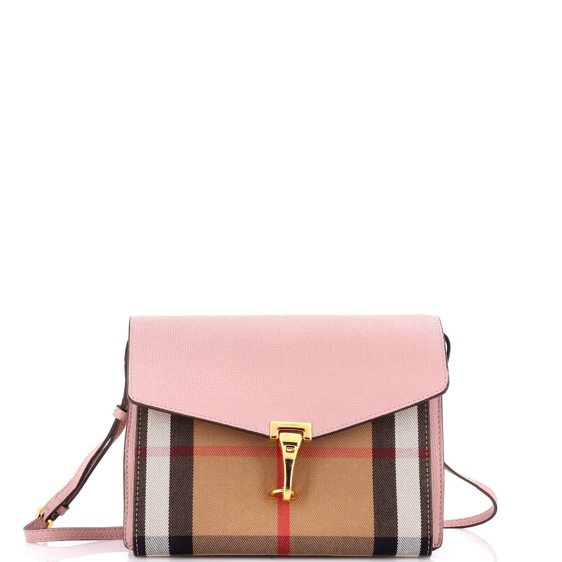 Small Burberry Macken Crossbody Bag Leather and House Check Canvas (1 of 7)