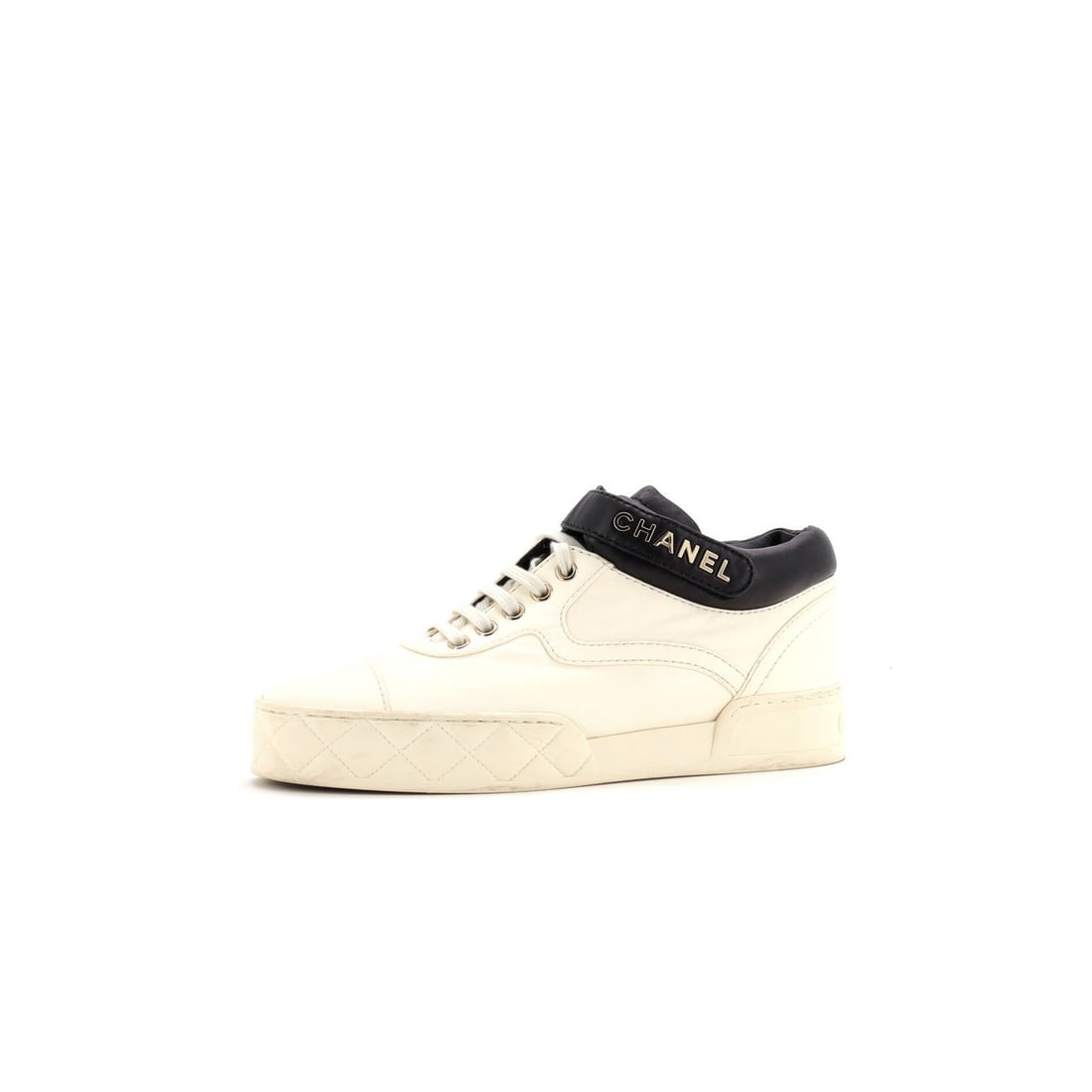 Leather Chanel Women's Logo Strap Lace Up Sneakers: Leather Chanel Women's Logo Strap Lace Up Sneakers This listing features Leather Chanel Women's Logo Strap Lace Up Sneakers. Item specifics are provided below. Item Specifics: Brand: Chanel Style: Sne