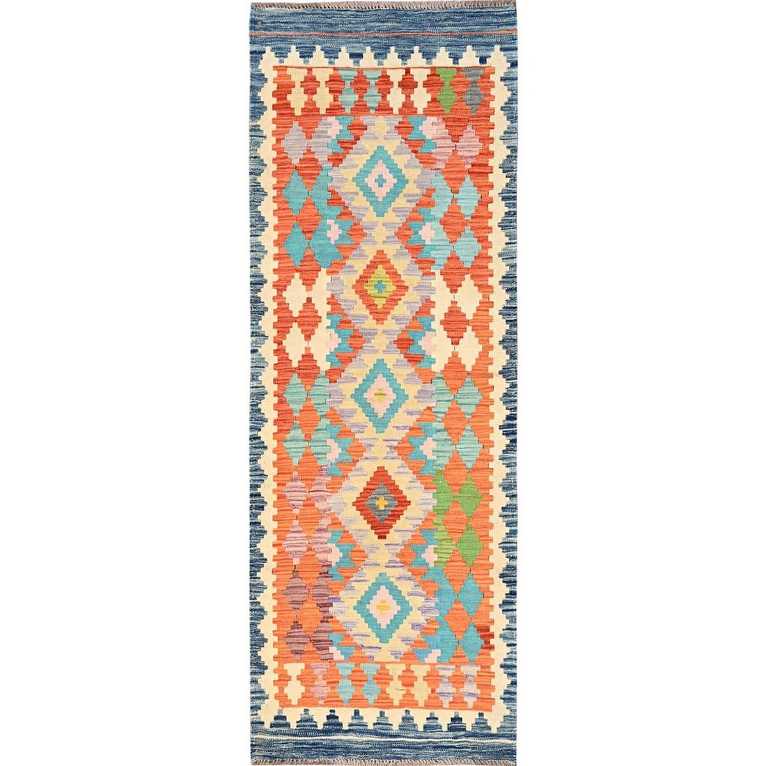 Runner 2'7"x7'9" Colorful Afghan Kilim 100% Wool Rug Flat Weave Hand Woven (1 of 6)