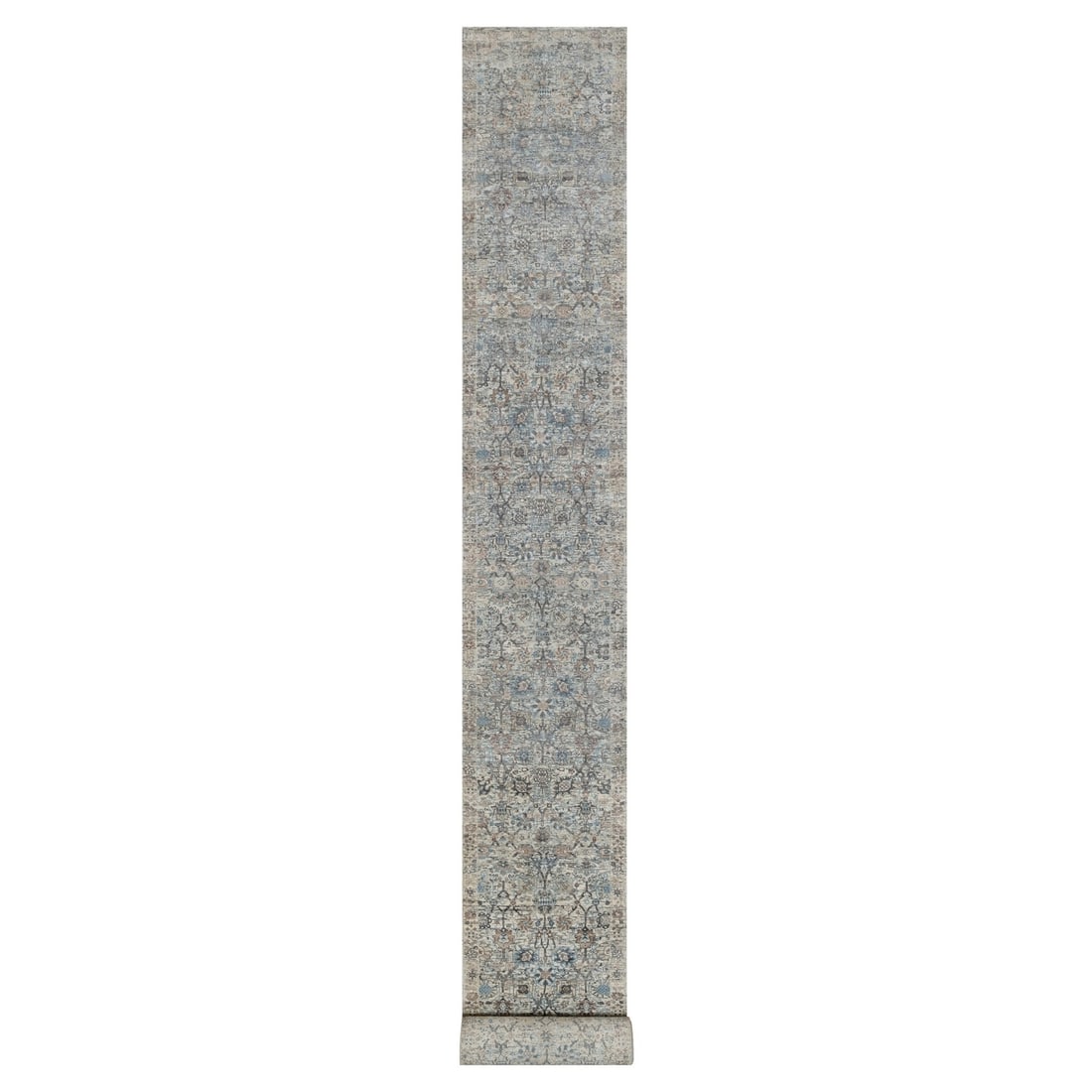 Rug 2'7"x25'9" White Sickle Leaf Design Silk & Wool Hand Knotted Runner: Rug 2'7"x25'9" White Sickle Leaf Design Silk & Wool Hand Knotted Runner This listing features Rug 2'7"x25'9" White Sickle Leaf Design Silk & Wool Hand Knotted Runner. Item specifics are provided