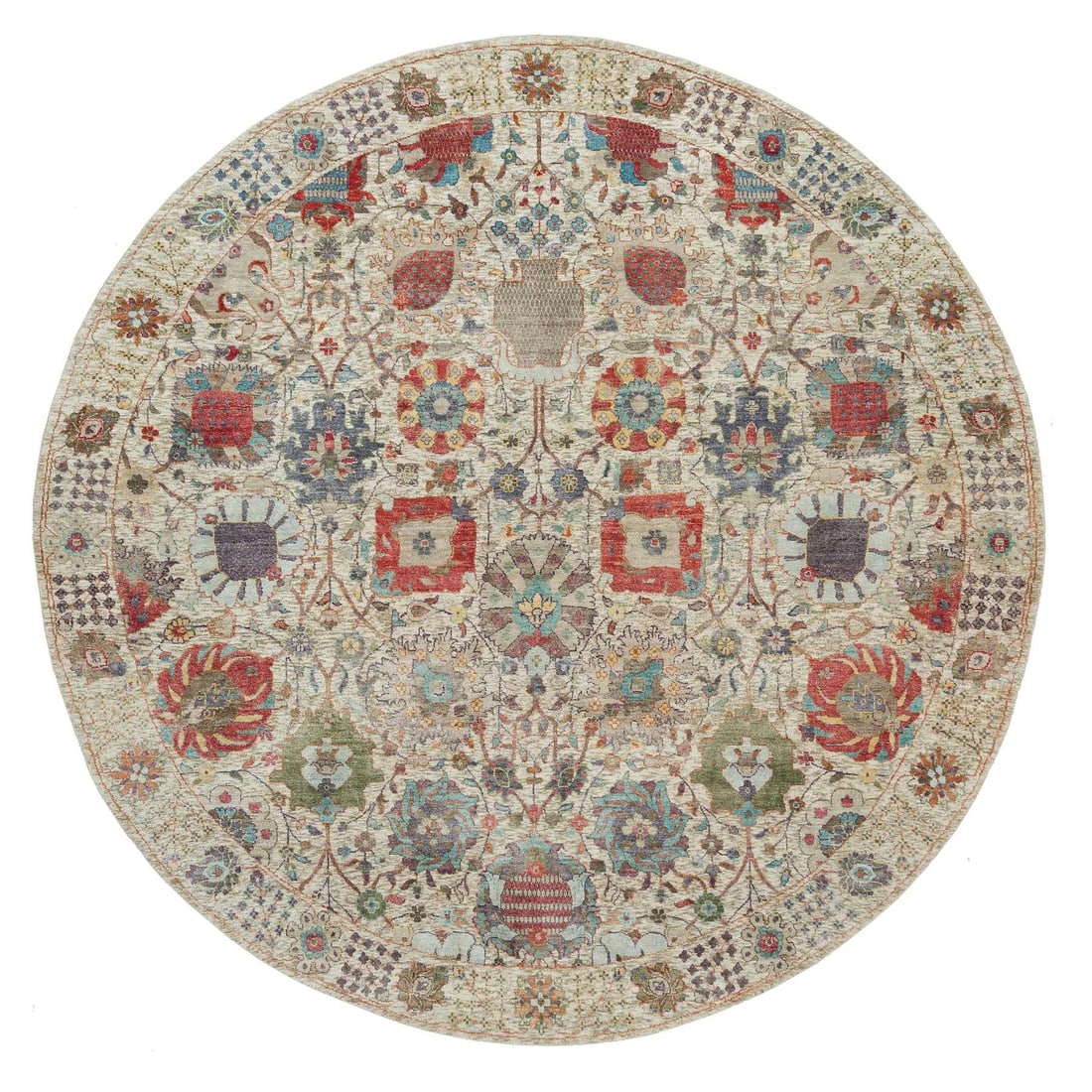 Rug 8'x8' Old Lace White Hand Knotted Silk and Wool Tebraz Vase Round: Rug 8'x8' Old Lace White Hand Knotted Silk and Wool Tebraz Vase Round This listing features Rug 8'x8' Old Lace White Hand Knotted Silk and Wool Tebraz Vase Round. Item specifics are provided below. 
