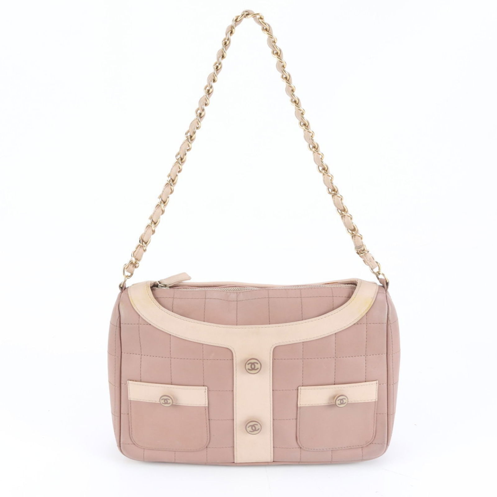 Leather Chanel Shoulder Bag: Leather Chanel Shoulder Bag This listing features Leather Chanel Shoulder Bag. Item specifics are provided below. Item Specifics: Brand: Chanel Type: Shoulder Bag Material: Leather Color: Pink