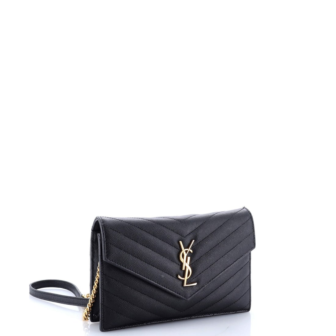 Small Saint Laurent Classic Monogram Wallet on Chain Matelasse Chevron Leather - 2