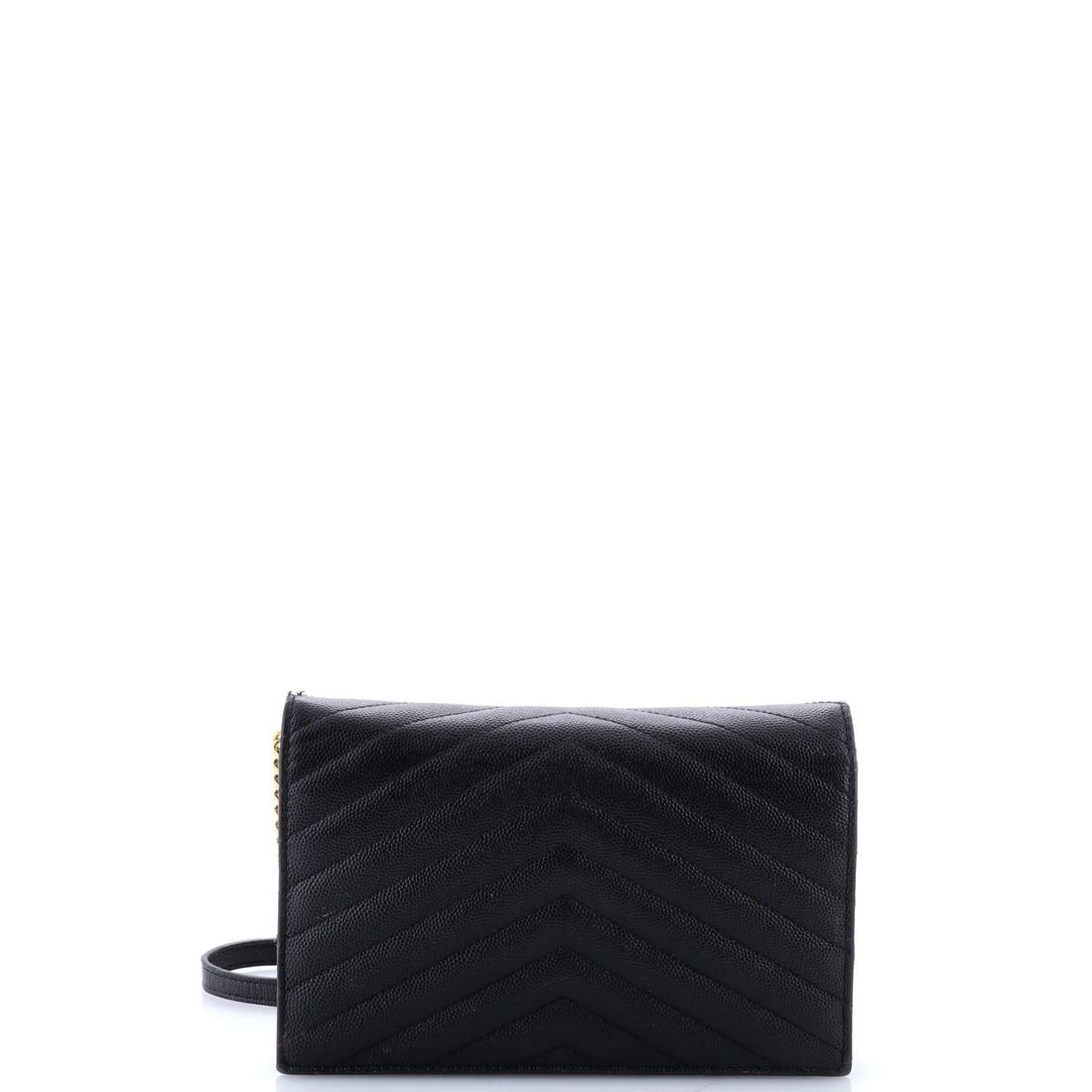 Small Saint Laurent Classic Monogram Wallet on Chain Matelasse Chevron Leather - 3