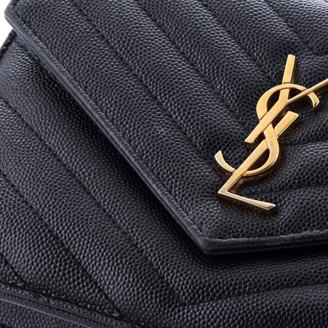 Small Saint Laurent Classic Monogram Wallet on Chain Matelasse Chevron Leather - 6