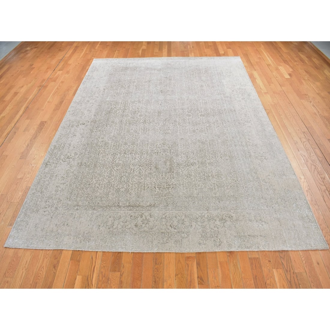 Rug 8'9"x12'1"Taupe Fine Jacquard Loomed Wool and Silk Zoroastrian Design - 3