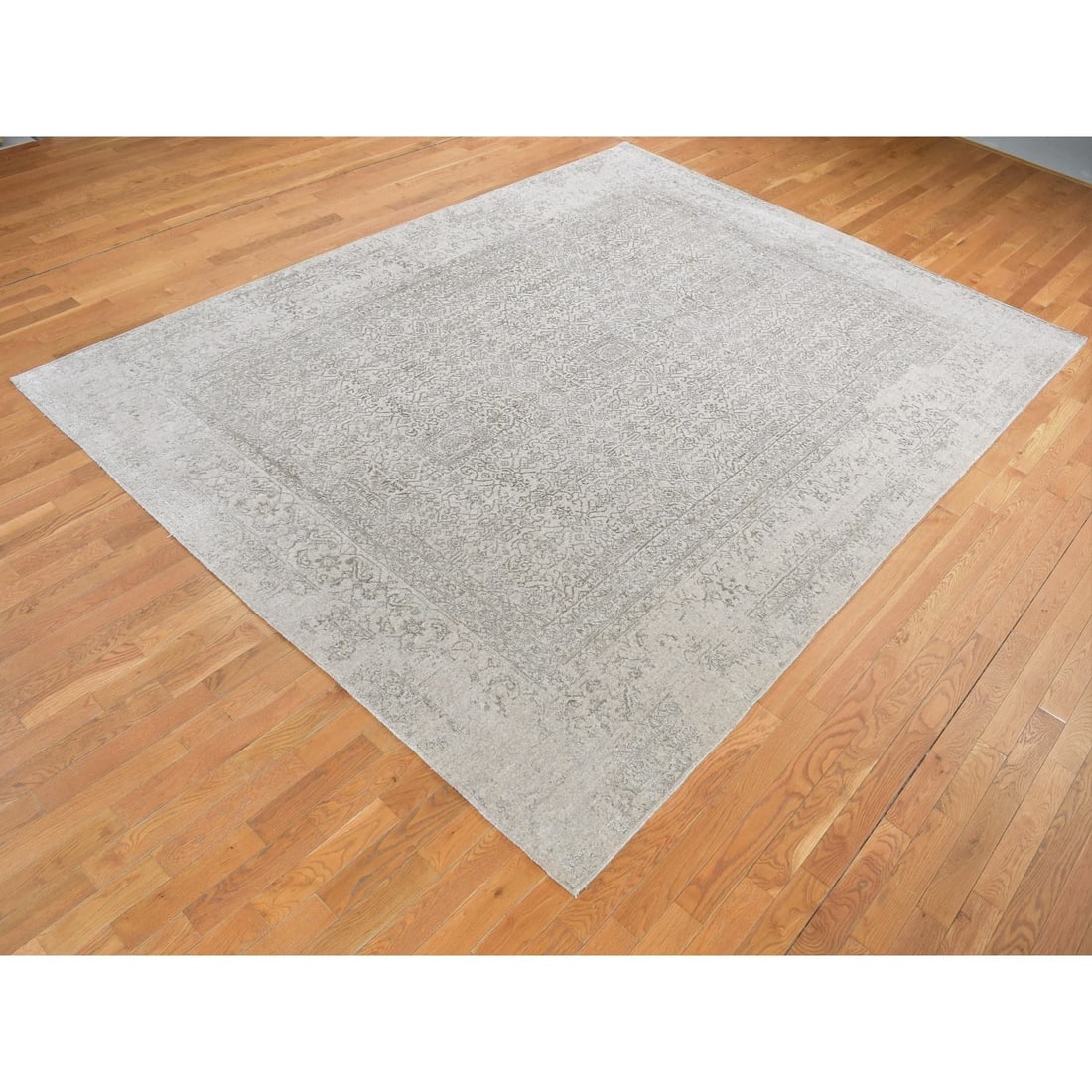 Rug 8'9"x12'1"Taupe Fine Jacquard Loomed Wool and Silk Zoroastrian Design - 4